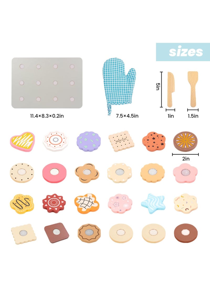 Slice and Bake Wooden Cookie Play Food Set for Kids, Pretend Kitchen Toys with 12 Cookies, Toppings, Knife, Spatula, Mitt  Tray, Educational Role Play Baking Set Gift for Toddlers Boys Girls - Image 2